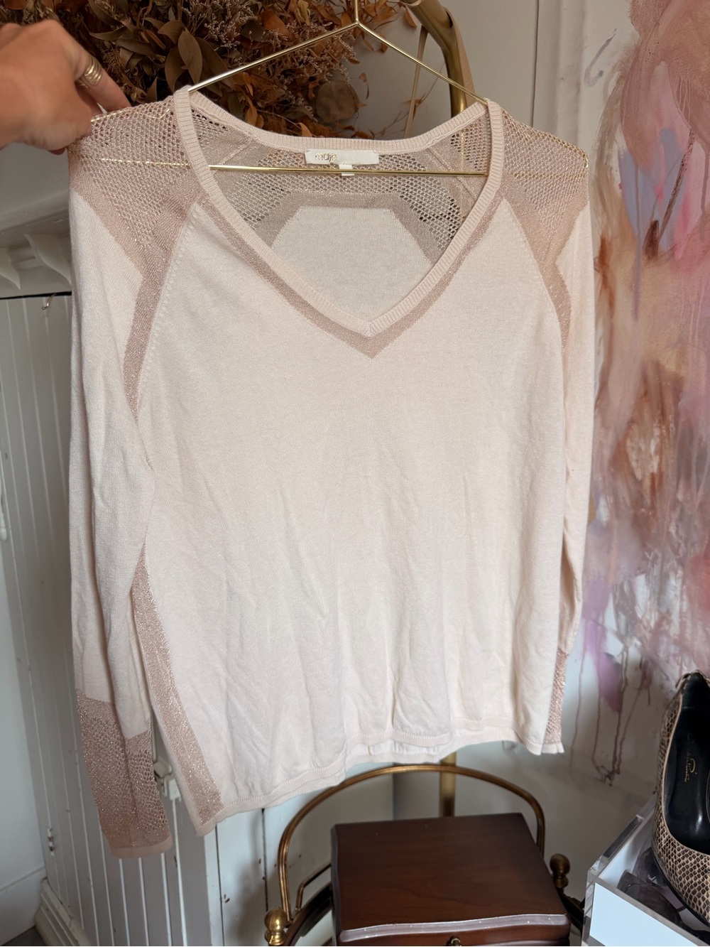 Maje Light Pink V-Neck Knit Top